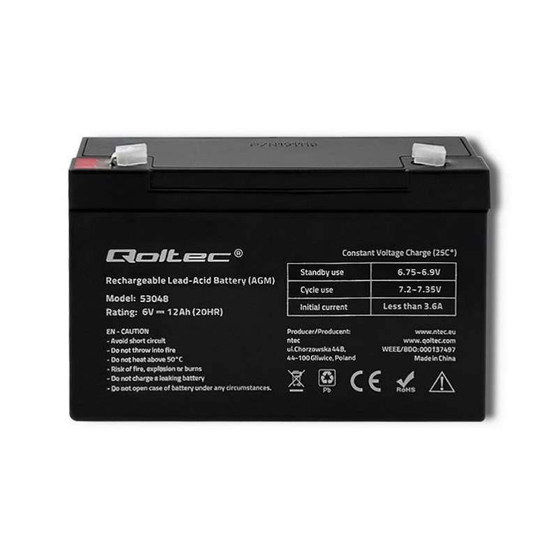 Akumulator AGM Qoltec 6V | 12Ah