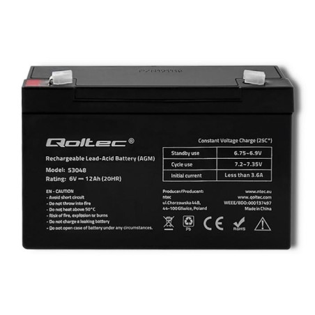 Akumulator AGM Qoltec 6V | 12Ah