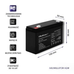 Akumulator AGM Qoltec 6V | 12Ah