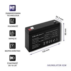 Akumulator AGM Qoltec 6V | 7.2Ah