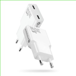 Ładowarka sieciowa everActive GaN SUPER SLIM SC-385Q QC4+ 2x USB-C PD 30W biała